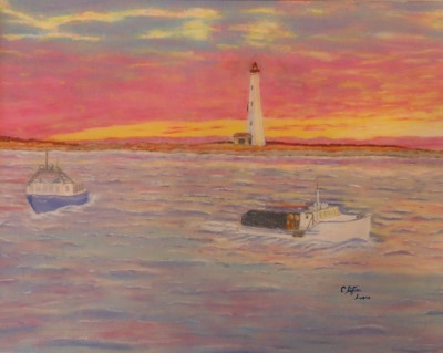 Cape Light and Boats pastel painting