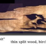 "Hawk, Fox, and Rabbit", split wood carving