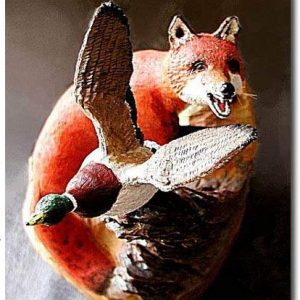 Missed! Fox and Mallard Duck wood carving