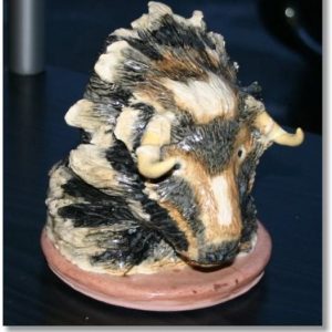head of a Musk Ox in ceramic