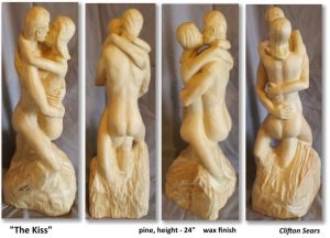 "The Kiss", naked wood, a commissioned carving